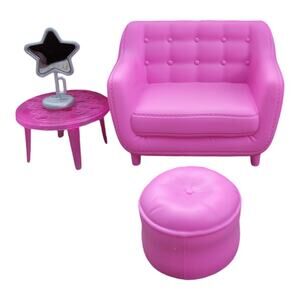 New Barbie Doll Pink Sofa Ottoman Couch Chair and Table Furniture